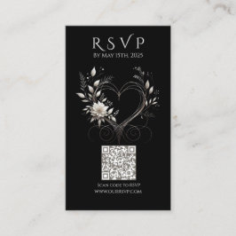 Modern Bröllop OSA QR-kod Blommor med hjärta Visitkort
