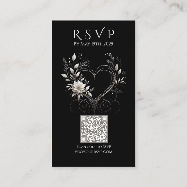 Modern Bröllop OSA QR-kod Blommor med hjärta Visitkort (Framsida)