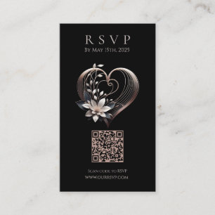 Modern Bröllop OSA QR-Rosa-hjärta med blomma Visitkort