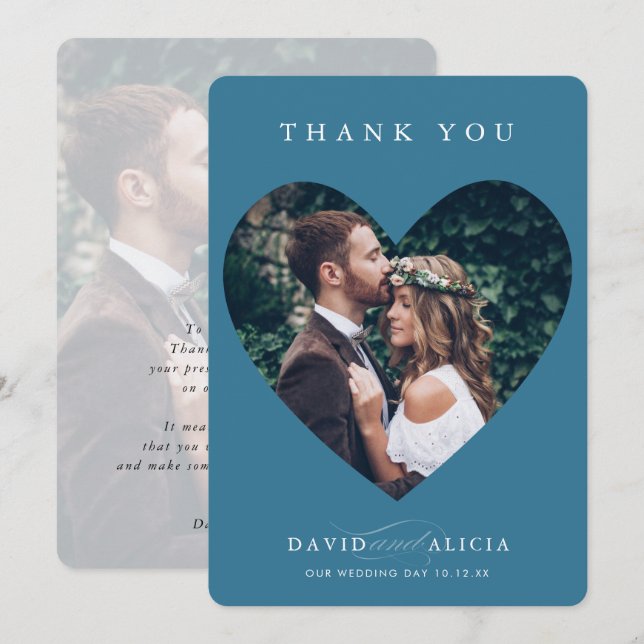 MODERN BRÖLLOP par fotohjärta ram denim blue Inbjudningar (Fram/baksida)