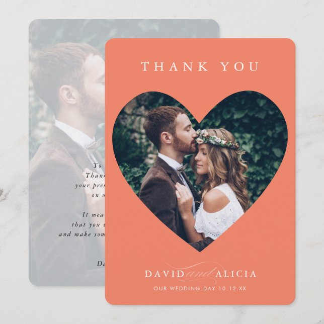 MODERN BRÖLLOP par fotohjärta ram peach Inbjudningar (Fram/baksida)
