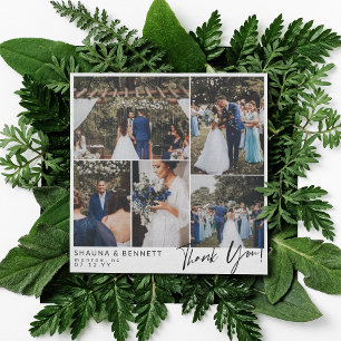Modern Bröllop Photo Collage Square Tack Kort