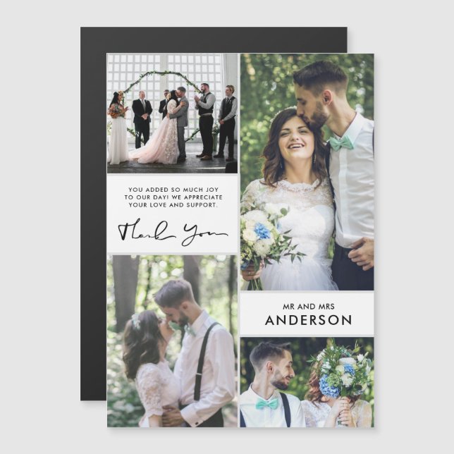 Modern Bröllop Photo Collage Tack (Fram/baksida)