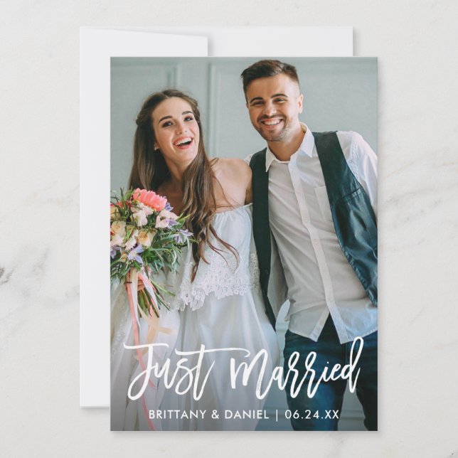 Modern bröllop Photo Ny gifta-penselskript Meddelande (Framsida)