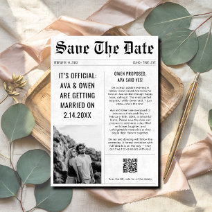 Modern Bröllop QR Code Newspaper Stil Photo Spara Datumet