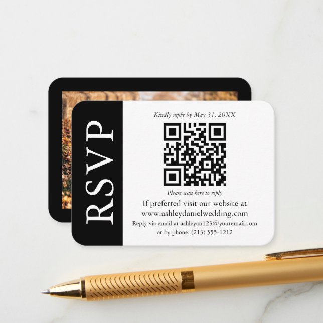 Modern Bröllop QR OSA Photo Black and White Tilläggskort (Fram/Back In Situ)