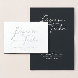 Modern bröllop Reserva la Fecha Black silver Folierat Kort