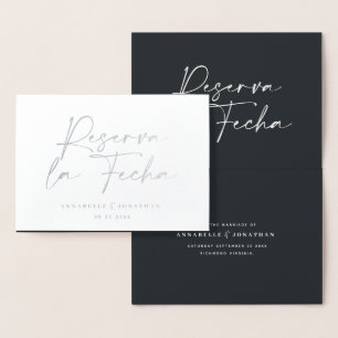 Modern bröllop Reserva la Fecha Black silver Folierat Kort