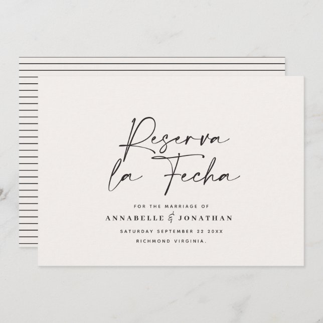 Modern bröllop Reserva la Fecha-gräddsvart Spara T Spara Datumet (Fram/baksida)
