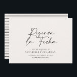 Modern bröllop Reserva la Fecha-gräddsvart Spara T Spara Datumet<br><div class="desc">Modern typisk typografi fet bröllop Reserva la Fecha-kort. Med modern elegant,  typografi och strimlad bakerdesign. Färg kan anpassas.</div>