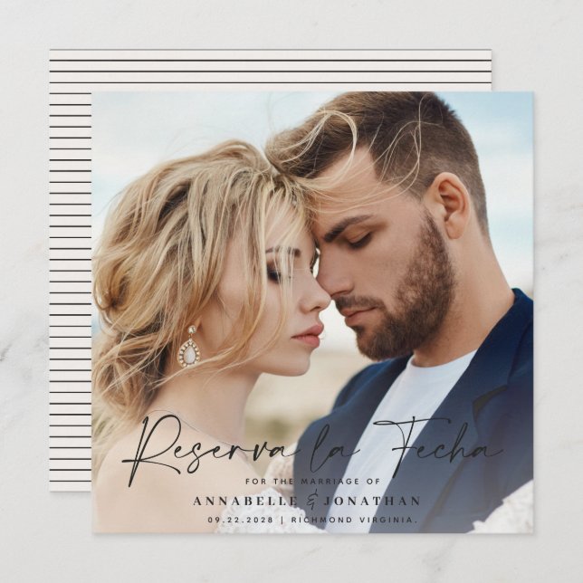 Modern bröllop Reserva la Fecha-gräddsvart Spara T Spara Datumet (Fram/baksida)