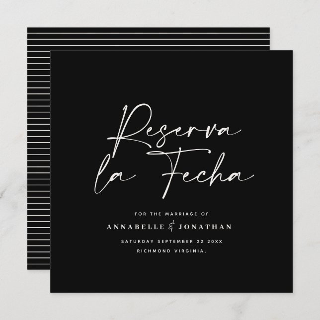 Modern bröllop Reserva la Fecha-gräddsvart Spara T Spara Datumet (Fram/baksida)