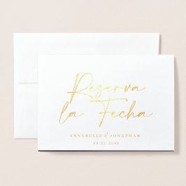 Modern bröllop Reserva la Fecha kräm guld Folierat Kort