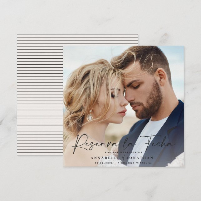 Modern bröllop Reserva la Fecha kräm svart Spara T Datumet (Fram/baksida)