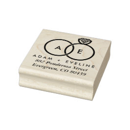 Modern Bröllop Ring Monogram Adress Bläck Frimärke Stämpel