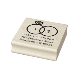 Modern Bröllop Ring Monogram Adress Bläck Frimärke Stämpel