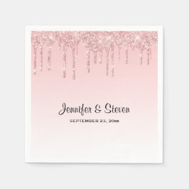 Modern Bröllop Rosa Dripping Glitter Pappersservett