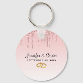 Modern Bröllop Rosa Glitter Drivrutiner och gyllen Nyckelring