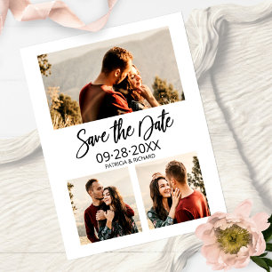 Modern Bröllop Save The Date 3 Foto Collage Vykort