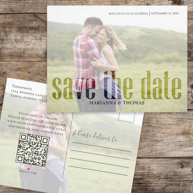 Modern Bröllop Save the Date Foto Anpassad Meddelande Vykort (Skapare uppladdad)
