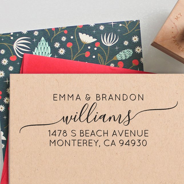 Modern Bröllop-skript Namn & Returadress Självfärgande Stämpel (Skapare uppladdad)