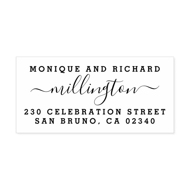 Modern Bröllop-skript Namn & Returadress Stämpel (Tryck)