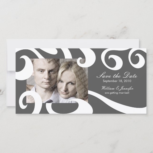 Modern Bröllop spara datum-fotokort - Mörk Grått Datumet (Framsida)