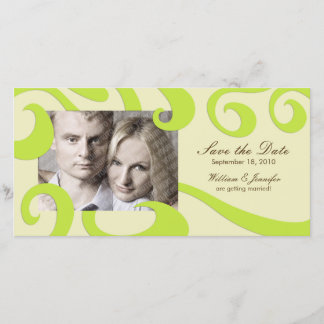 Modern Bröllop spara datum-fotokortsCream/Grönt Datumet