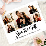 Modern Bröllop spara datum-fotosamling i skript Vykort<br><div class="desc">Modern Bröllop spara datum Photo Collage-vykort för fotosamling i skript</div>