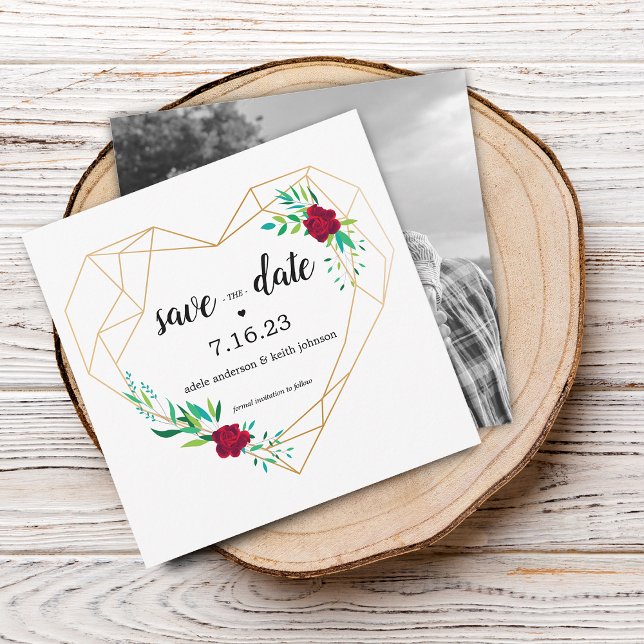 Modern Bröllop Spara Datum Geometriskt Hjärta Foto Datumet (Modern Wedding Save The Date Geometric Heart Photo)
