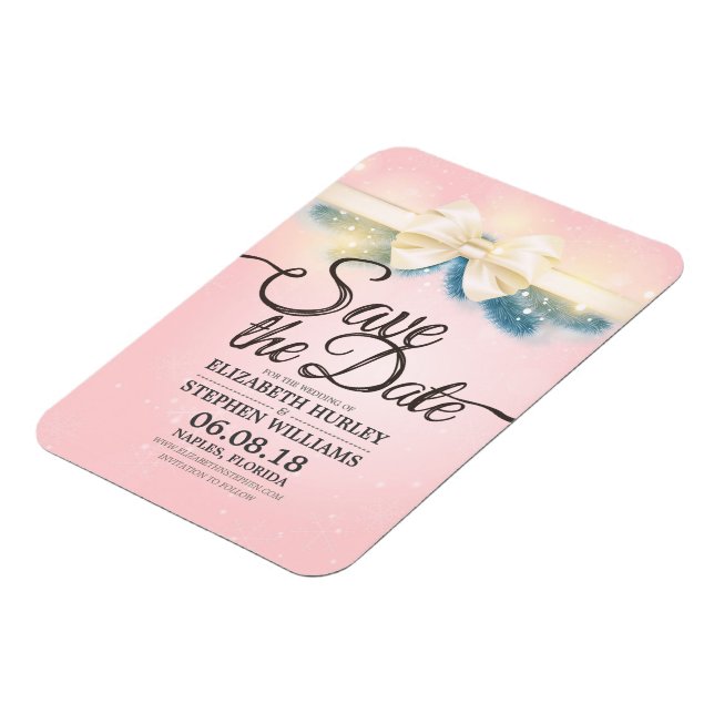 Modern Bröllop spara datum Rosa och Guld Ribbon Magnet (Vänstra Sidan)