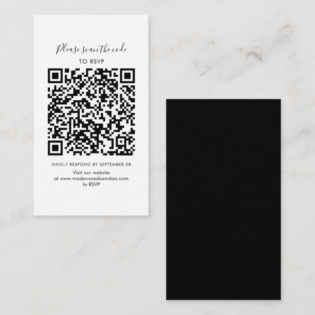 Modern Bröllop Svar QR Kod Bifogad Kort (Fram/baksida)