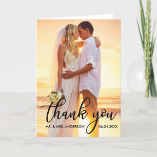 Modern Bröllop Tack Bride Groom Photo B-fold Kort
