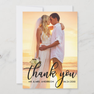 Modern Bröllop Tack Bride Groom Photo B Kort