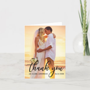 Modern Bröllop Tack Bride Groom Photo B Note Kort