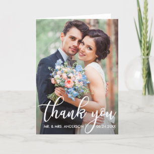 Modern Bröllop Tack Bride Groom Photo Fold Kort