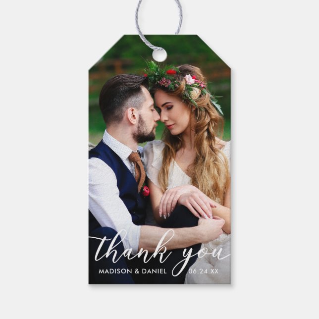 Modern Bröllop Tack | Bride Groom Photo Presentetikett (Framsidan)