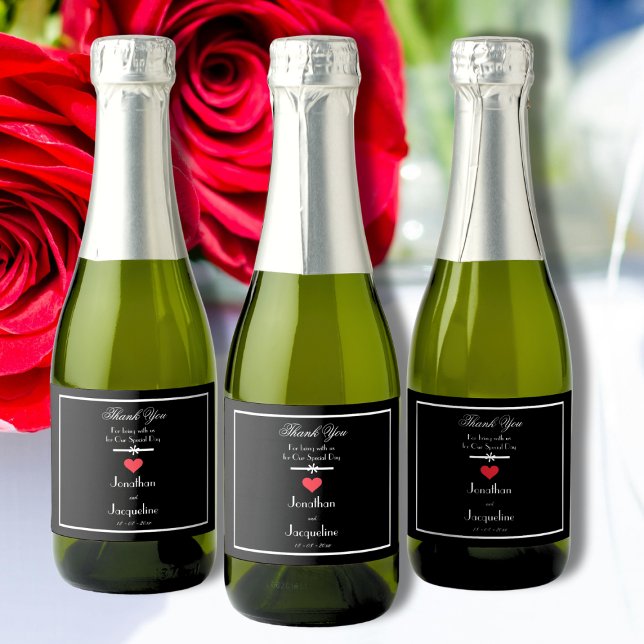 Modern Bröllop Tack Mini-mousserande Vin-etikett (Modern Wedding Thank You Mini Sparkling Wine Labels.)