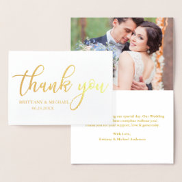 Modern Bröllop Tack Photo Guld Folierat Kort