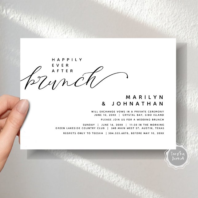 Modern Bröllop-utbyggnad lyckligtvis allt efter Br Inbjudningar (Modern Romantic Minimalist Post Wedding Elopement Happily Ever After Brunch Party Invitation Card)