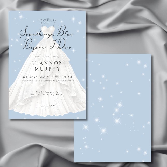Modern Bröllop utlöser något blått Gnistra Shower Inbjudningar (Modern Wedding Dress Something Blue Sparkle Shower Invitation)