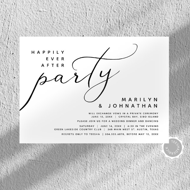Modern Bröllop-utveckling lyckligtvis allt efter P Inbjudningar (Modern Minimalist, Happily Ever After Wedding Elopement Dinner Party Celebration Invitation Cards.)