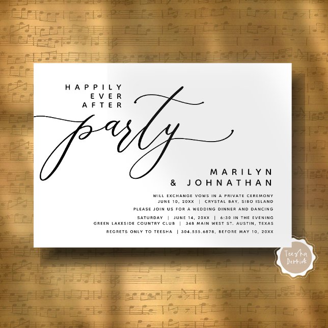 Modern Bröllop-utveckling lyckligtvis allt efter P Inbjudningar (Modern Romantic Wedding Elopement Happily Ever After Dinner Party Invitation Card, Digital Download)