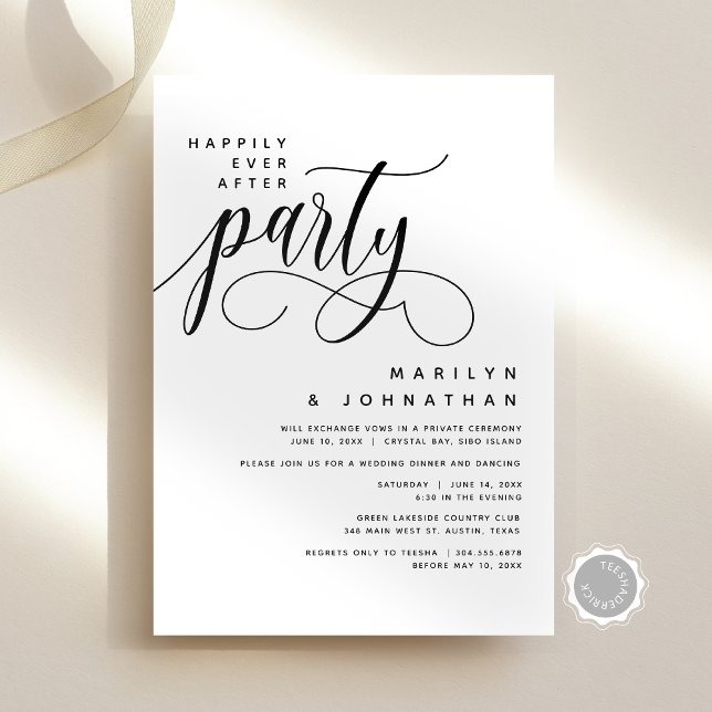 Modern Bröllop-utveckling lyckligtvis allt efter P Inbjudningar (Modern Wedding Elopement Happily Ever After Party Invitation Card, Digital Download, Celebration)