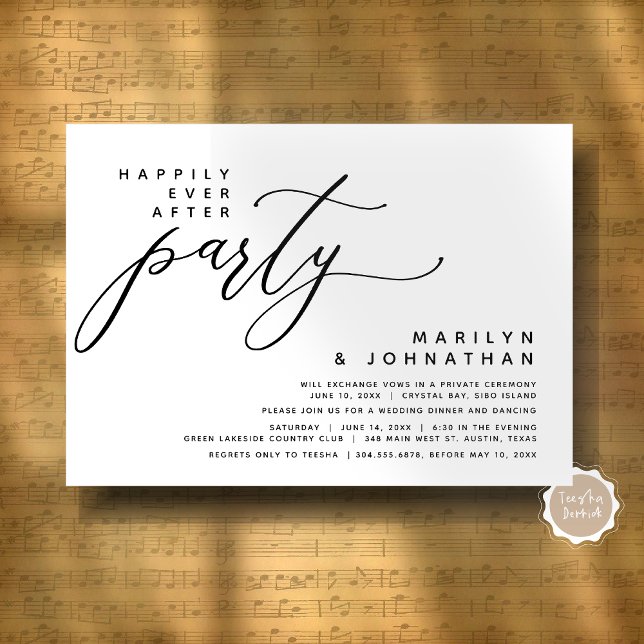 Modern Bröllop-utveckling lyckligtvis allt efter P Inbjudningar (Modern Romantic Wedding Elopement Happily Ever After Dinner Party Invitation Card, Digital Download)