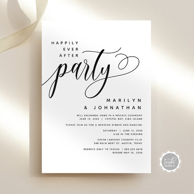Modern Bröllop-utveckling lyckligtvis allt efter P Inbjudningar (Modern Wedding Elopement Happily Ever After Party Invitation Card, Digital Download or Printed Copy)