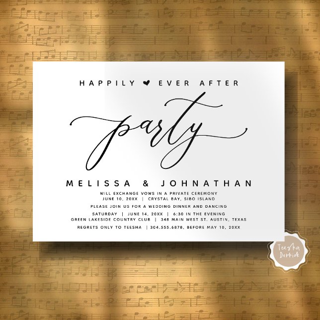 Modern Bröllop-utveckling lyckligtvis allt efter P Inbjudningar (Modern Romantic Wedding Elopement Happily Ever After Dinner Party Invitation Card, Digital Download)