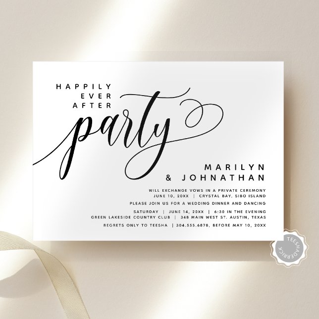 Modern Bröllop-utveckling lyckligtvis allt efter P Inbjudningar (Modern Wedding Elopement Happily Ever After Party Invitation Card, Digital Download or Printed Copy)