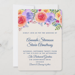 Modern Bröllop Watercolor Blommigt Bouquet Inbjudningar