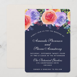 Modern Bröllop Watercolor Blommigt Bouquet Inbjudningar